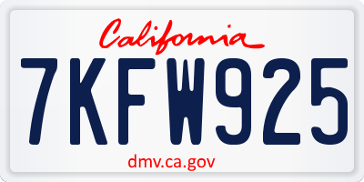 CA license plate 7KFW925