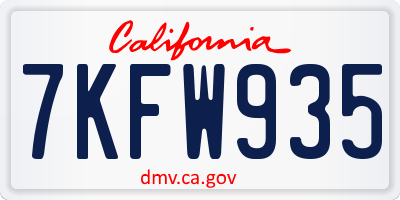 CA license plate 7KFW935