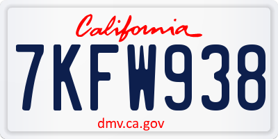 CA license plate 7KFW938