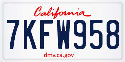 CA license plate 7KFW958