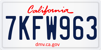 CA license plate 7KFW963