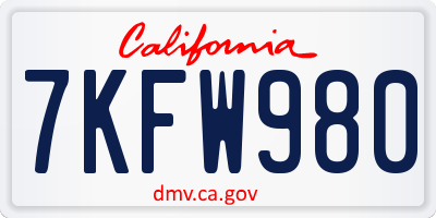 CA license plate 7KFW980