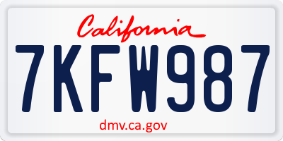 CA license plate 7KFW987
