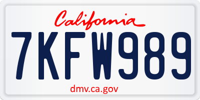 CA license plate 7KFW989