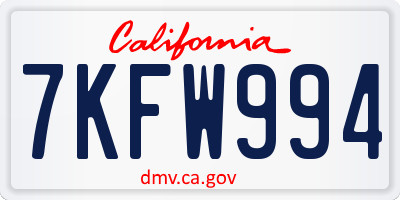 CA license plate 7KFW994