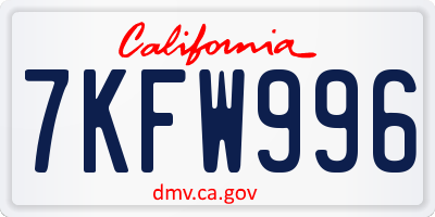 CA license plate 7KFW996