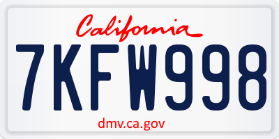 CA license plate 7KFW998