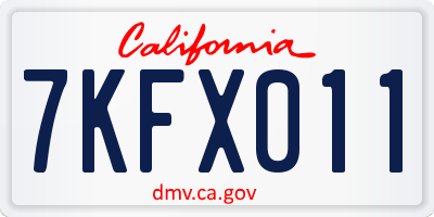 CA license plate 7KFX011