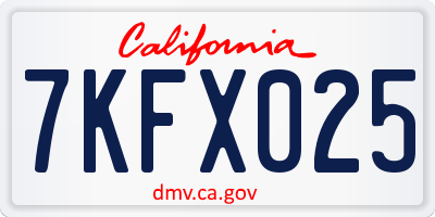 CA license plate 7KFX025