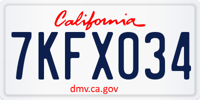 CA license plate 7KFX034