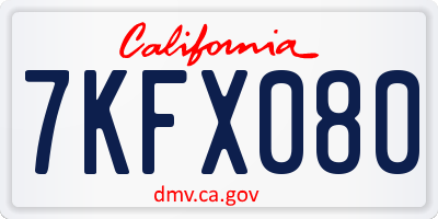 CA license plate 7KFX080