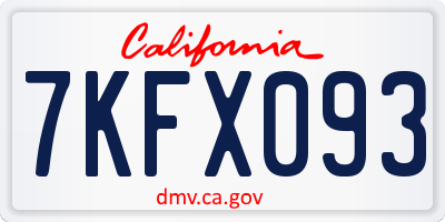 CA license plate 7KFX093
