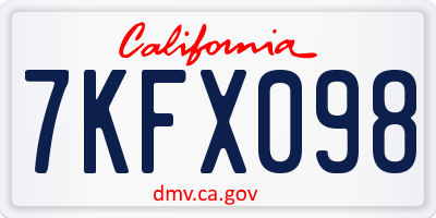 CA license plate 7KFX098