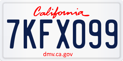 CA license plate 7KFX099