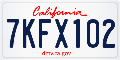 CA license plate 7KFX102