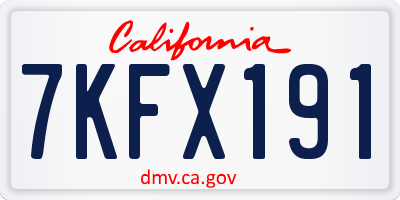 CA license plate 7KFX191