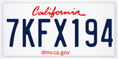 CA license plate 7KFX194