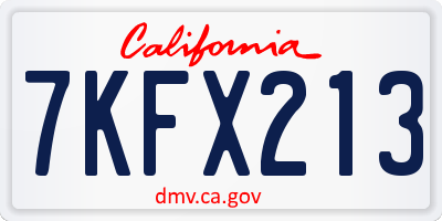 CA license plate 7KFX213