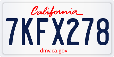 CA license plate 7KFX278