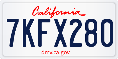 CA license plate 7KFX280