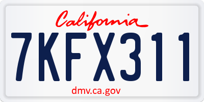 CA license plate 7KFX311
