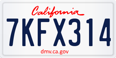 CA license plate 7KFX314