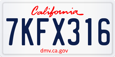 CA license plate 7KFX316
