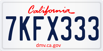 CA license plate 7KFX333