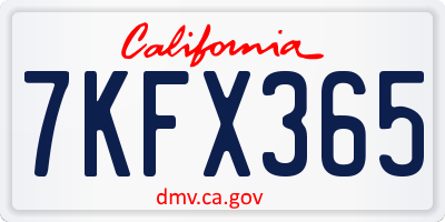 CA license plate 7KFX365