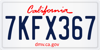 CA license plate 7KFX367