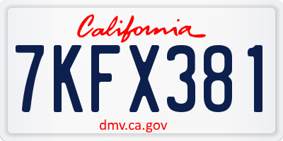 CA license plate 7KFX381