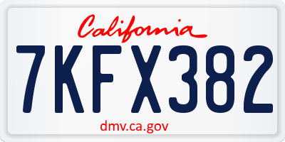 CA license plate 7KFX382