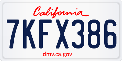 CA license plate 7KFX386