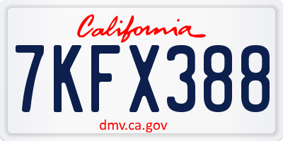 CA license plate 7KFX388