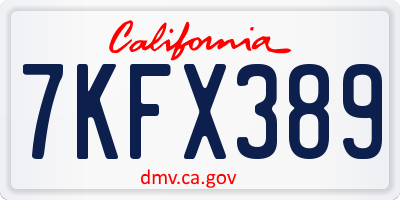 CA license plate 7KFX389