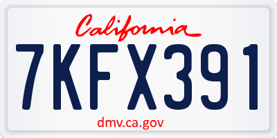 CA license plate 7KFX391