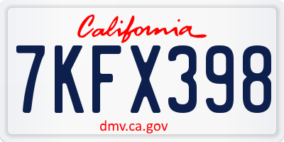 CA license plate 7KFX398