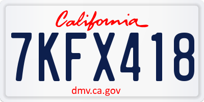 CA license plate 7KFX418