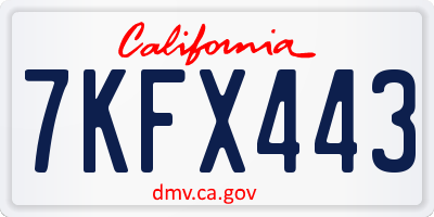 CA license plate 7KFX443