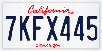 CA license plate 7KFX445