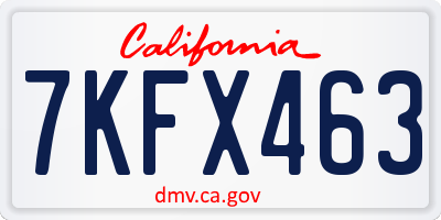 CA license plate 7KFX463
