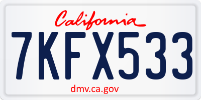 CA license plate 7KFX533