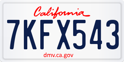 CA license plate 7KFX543