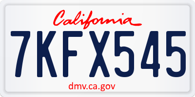 CA license plate 7KFX545