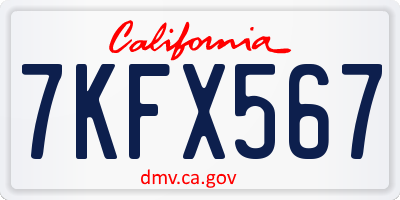 CA license plate 7KFX567