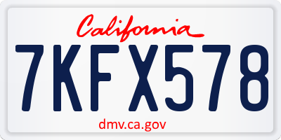 CA license plate 7KFX578