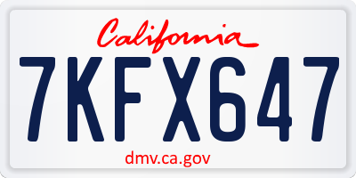 CA license plate 7KFX647
