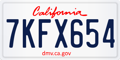 CA license plate 7KFX654