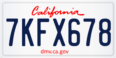 CA license plate 7KFX678
