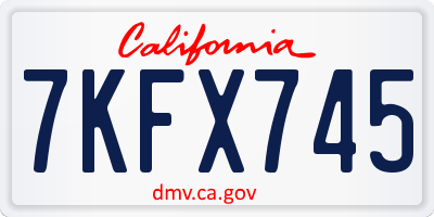 CA license plate 7KFX745